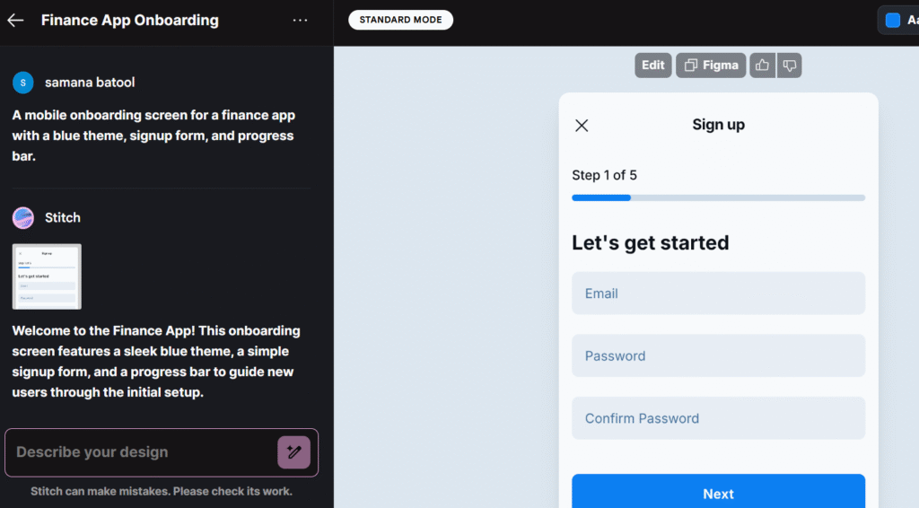 Google stitch prompt example